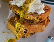 Banana Passionfruit bread with Ricotta and fresh passionfruit