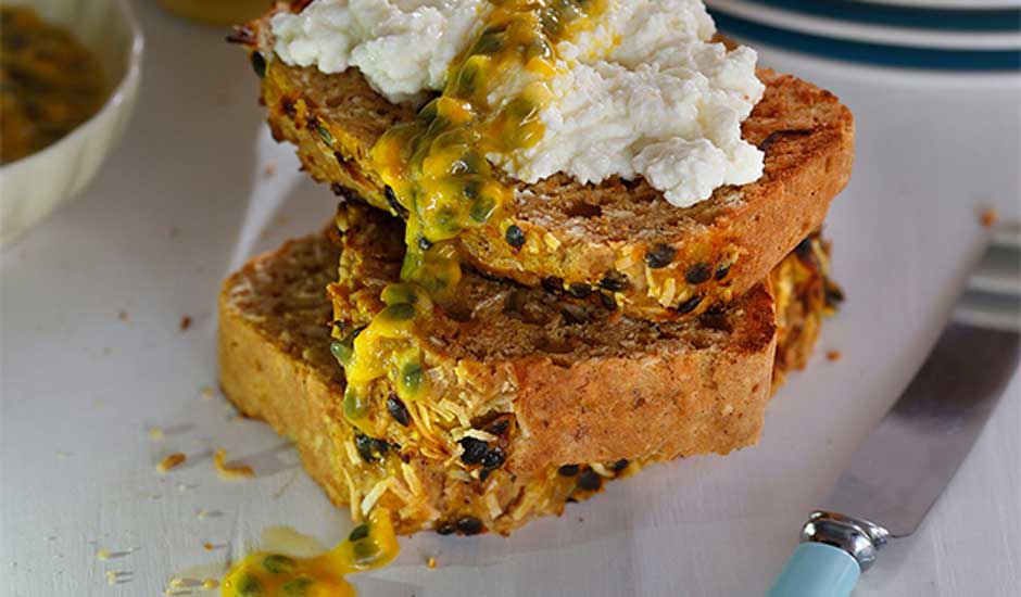 Banana-Passionfruit-bread-with-Ricotta-and-fresh-passionfruit