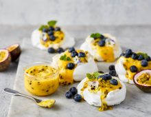 Mini Pavlovas with Passionfruit Curd